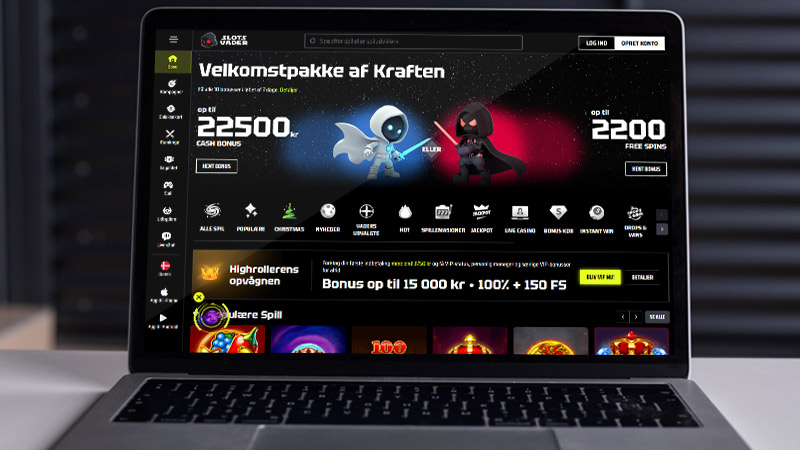 SlotsVader casino hovedside på notebook-skærmen