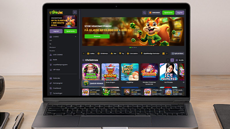 Spinline casino hovedside på notebook-skærmen