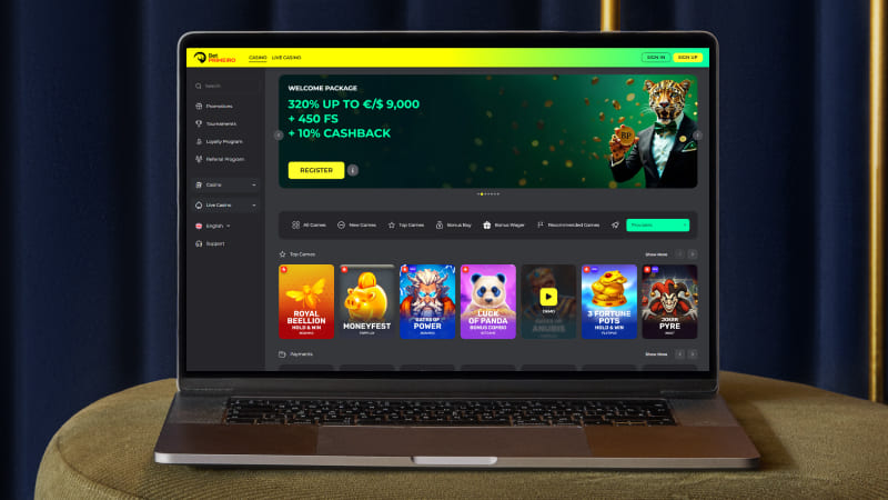 BetPrimeiro Casino hovedside på den bærbare computerskærm