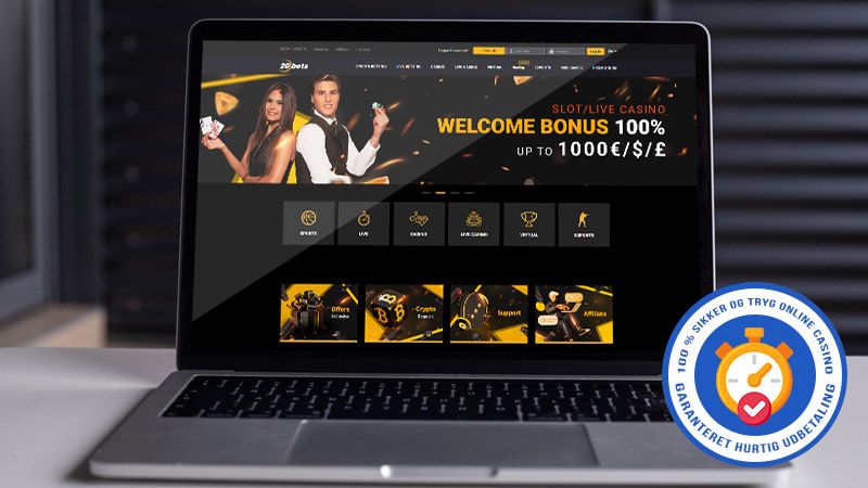 20Bets Casino hovedside på den bærbare computerskærm