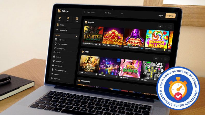 Fairspin Casino hovedside på den bærbare computerskærm