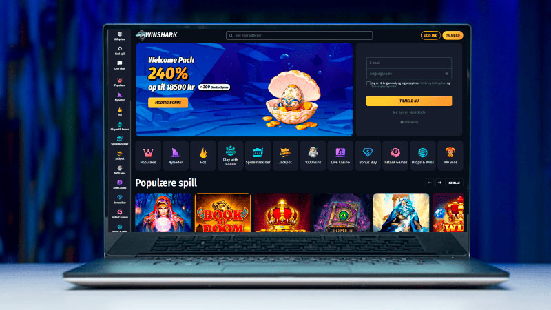 Winshark Casino hovedside på den bærbare computerskærm