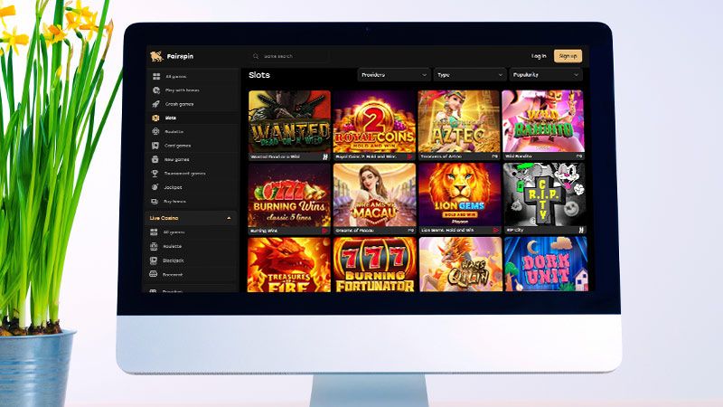 Fairspin Casino spil-side på den bærbare computerskærm