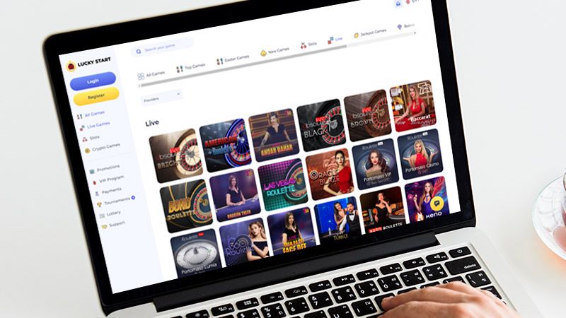 Luckystart Casino spil-side på den bærbare computerskærm