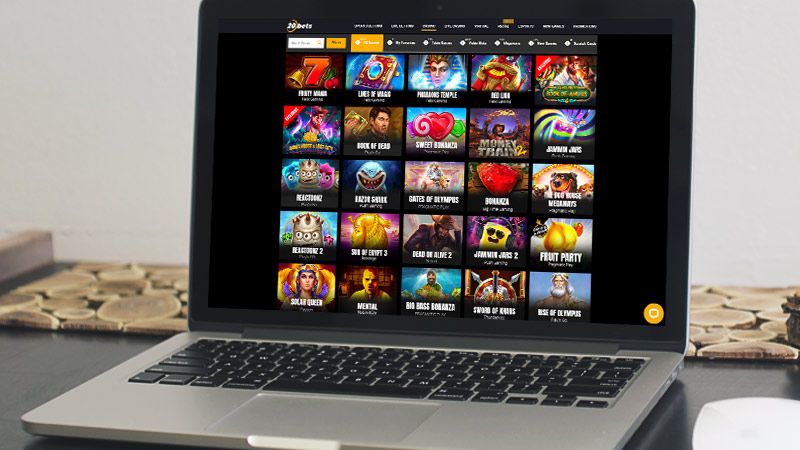 20Bets Casino spil-side på den bærbare computerskærm