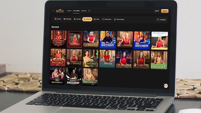 Slotmafia Casino Live-Baccarat spilside på den bærbare computerskærm