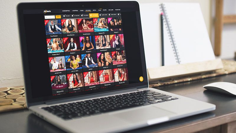 20Bets Casino Live-blackjack spilside på den bærbare computerskærm