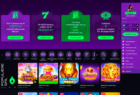Hovedside på Glitchspin Casino Site