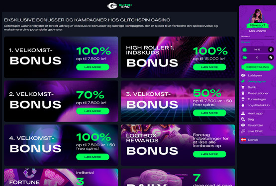 Bonusser og kampagner på Glitchspin Casino
