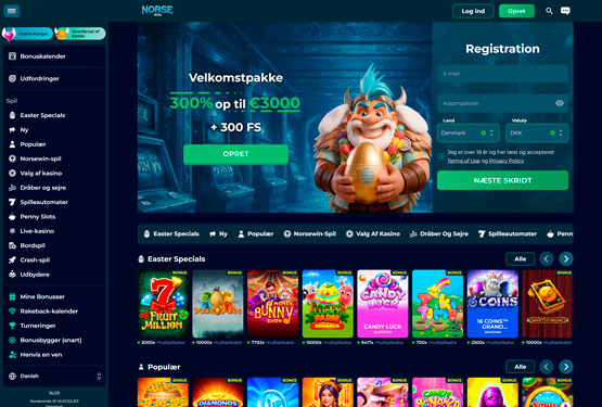 Hovedside på Norsewin Casino Site