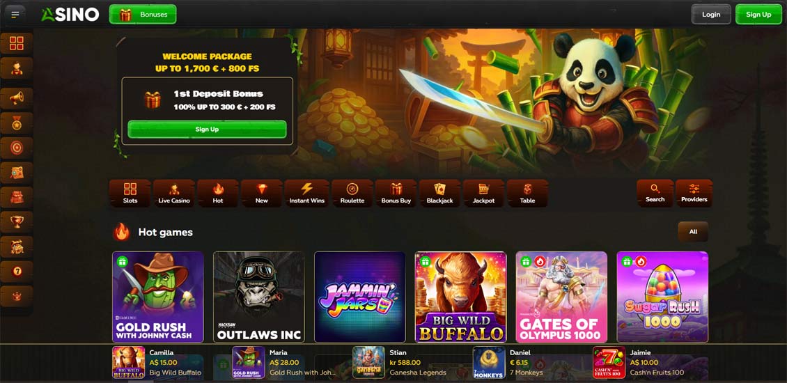 Hovedside på Asino Casino Site