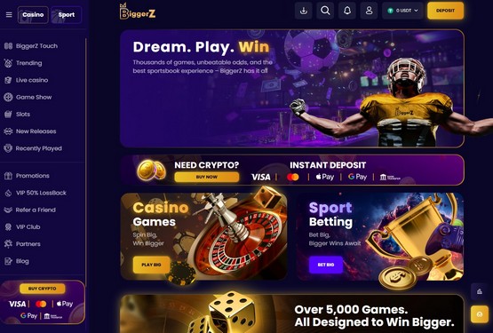Hovedside på BiggerZ Casino Site