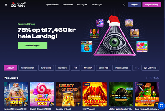 Hovedside på God Of Wins Casino Site