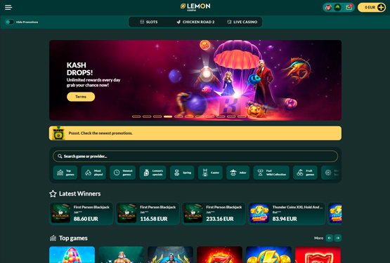 Hovedside på Lemon Casino Site