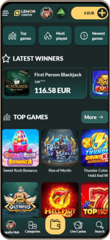 Lemon Casino Hovedside på Mobilskærm