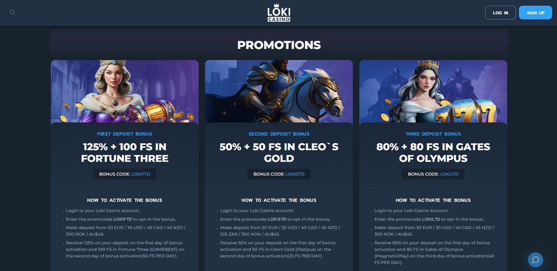 Bonussiden på Loki Casino-webstedet