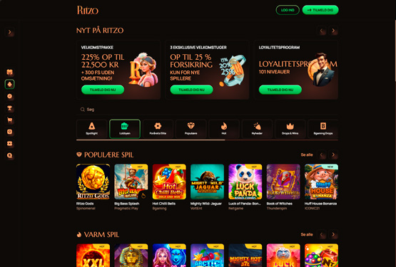 Hovedside på Ritzo Casino Site