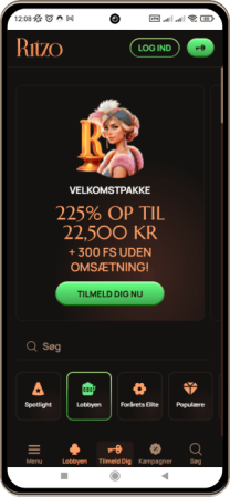 Ritzo Casinos Hovedside på Mobilskærm