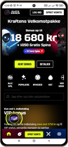 Slotsvader Casinos Hovedside på Mobilskærm