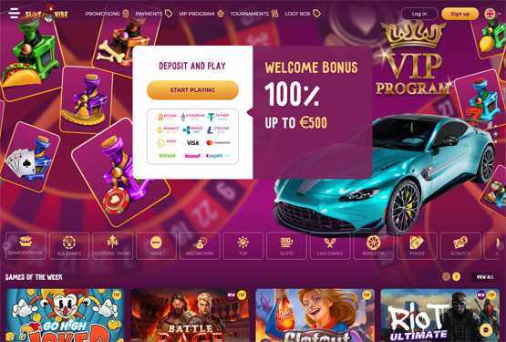Hovedside på Slotvibe Casino Site