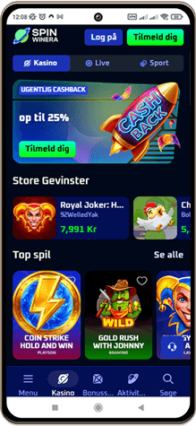 Spinwinera Casinos Hovedside på Mobilskærm