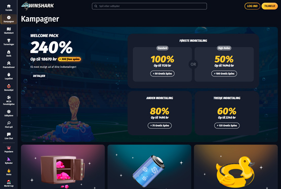 Bonusser og kampagner på Winshark Casino
