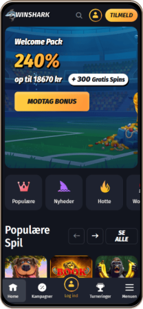 Winshark Casinos Hovedside på Mobilskærm