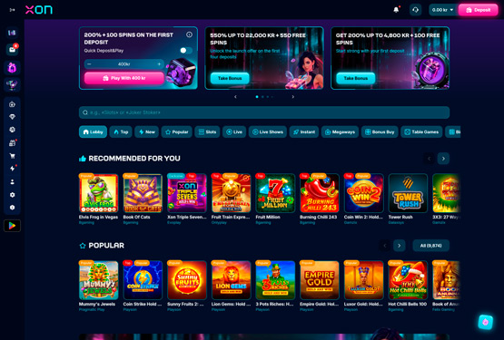 Hovedside på Xon.bet Casino Site