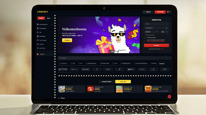 Lamabet Casino hovedside på notebook-skærmen
