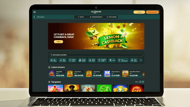 Lemon casino hovedside på notebook-skærmen