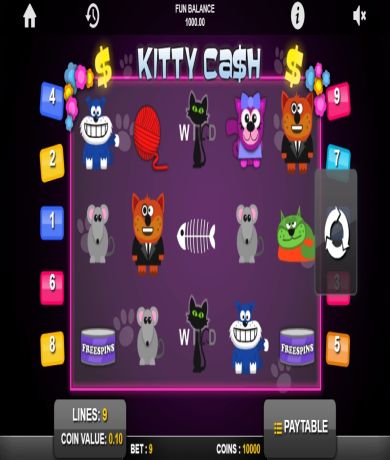 Spil gratis lige nu på Kitty Cash, spillemaskine online fra 1X2gaming | Danske Casinoer